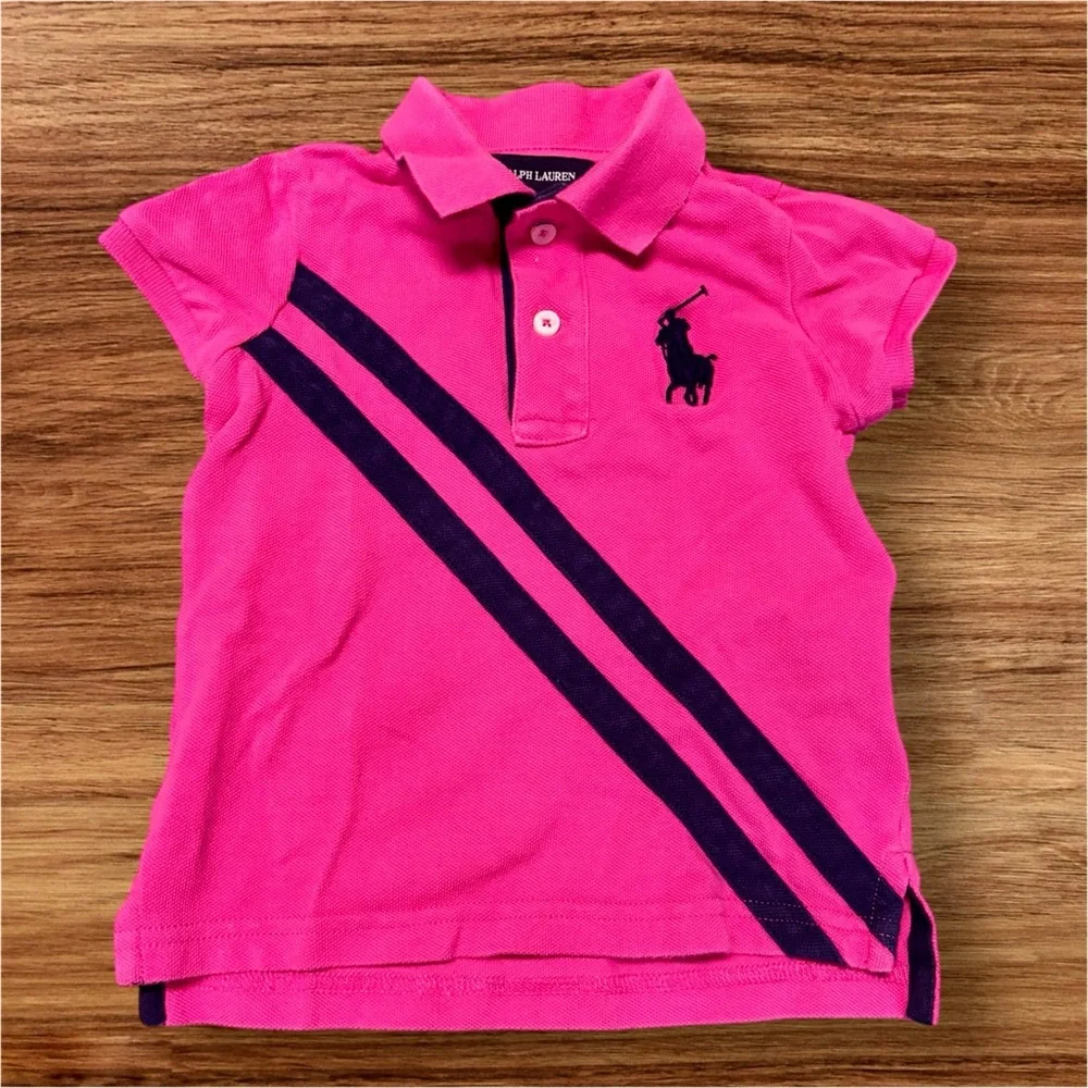 Ralph Lauren Pink and Purple Polo Shirt with Sporty Stripes - Picture 1 of 4